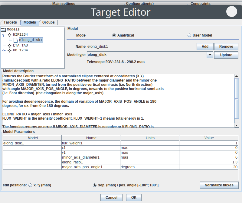 Model editor with science targets only