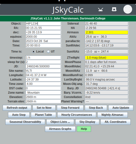 JSkyCalc main window