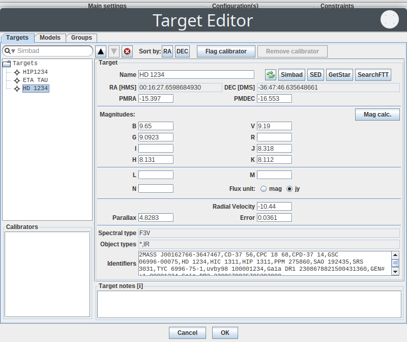 Target editor with science targets only