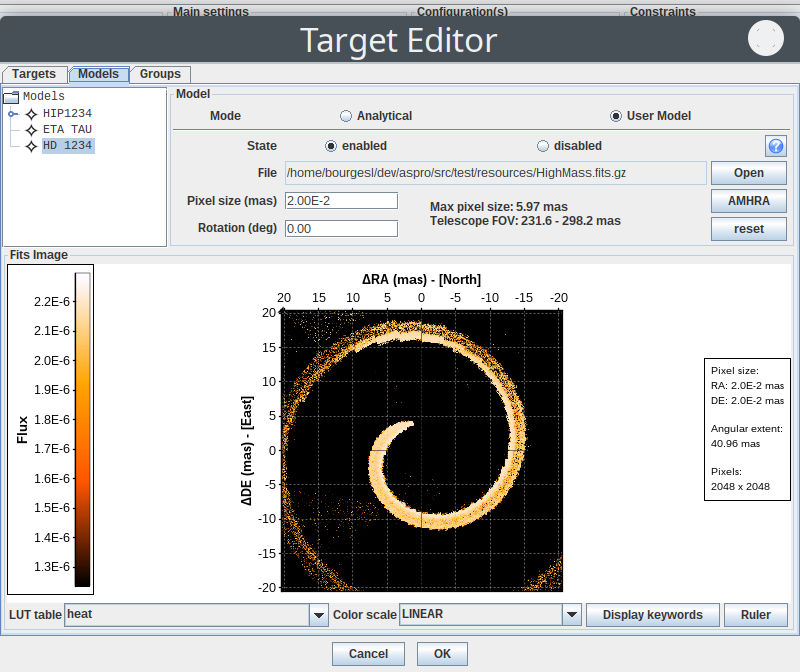 Target editor with an user-defined model